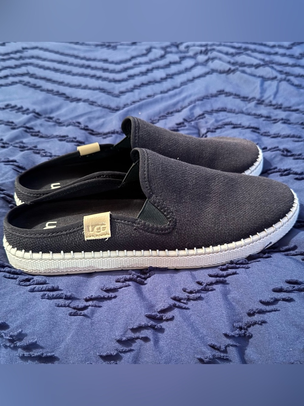 UGG Black Canvas Slip-On Sneakers with White Sole